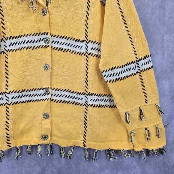 Storybook Knits Yellow Tassel Western Vintage Rhinestone Cotton Coat Jacket 3X - Picture 5 of 9
